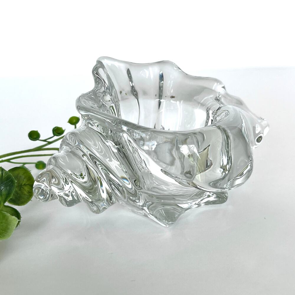 Two Vintage Crystal Glass Conch Seashell Votive Holders Costal Nautical Beach